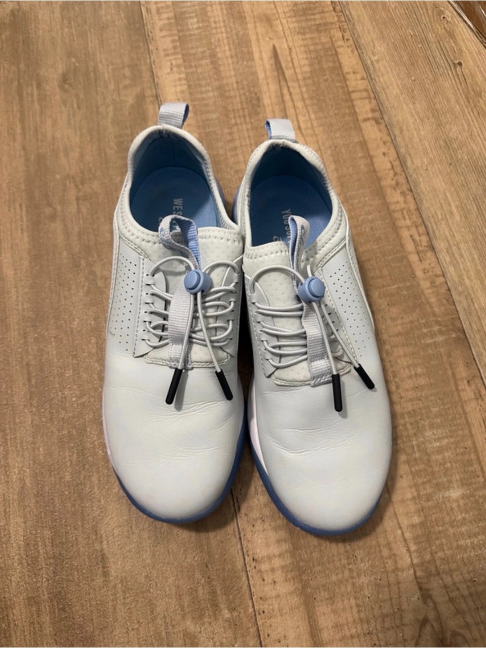 Women's White Original Clove Slip-On Sneakers with Light Blue Accents